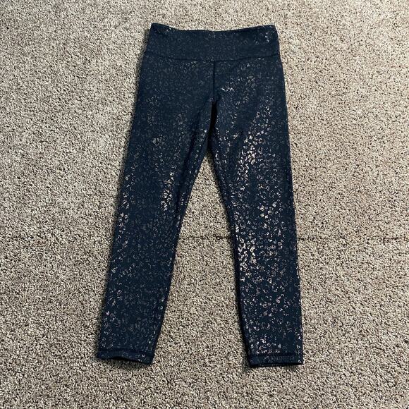 Zyia Active Leggings Womens 8-10 Black Gold Foil Leopard Print High Waist Gym - Picture 1 of 6